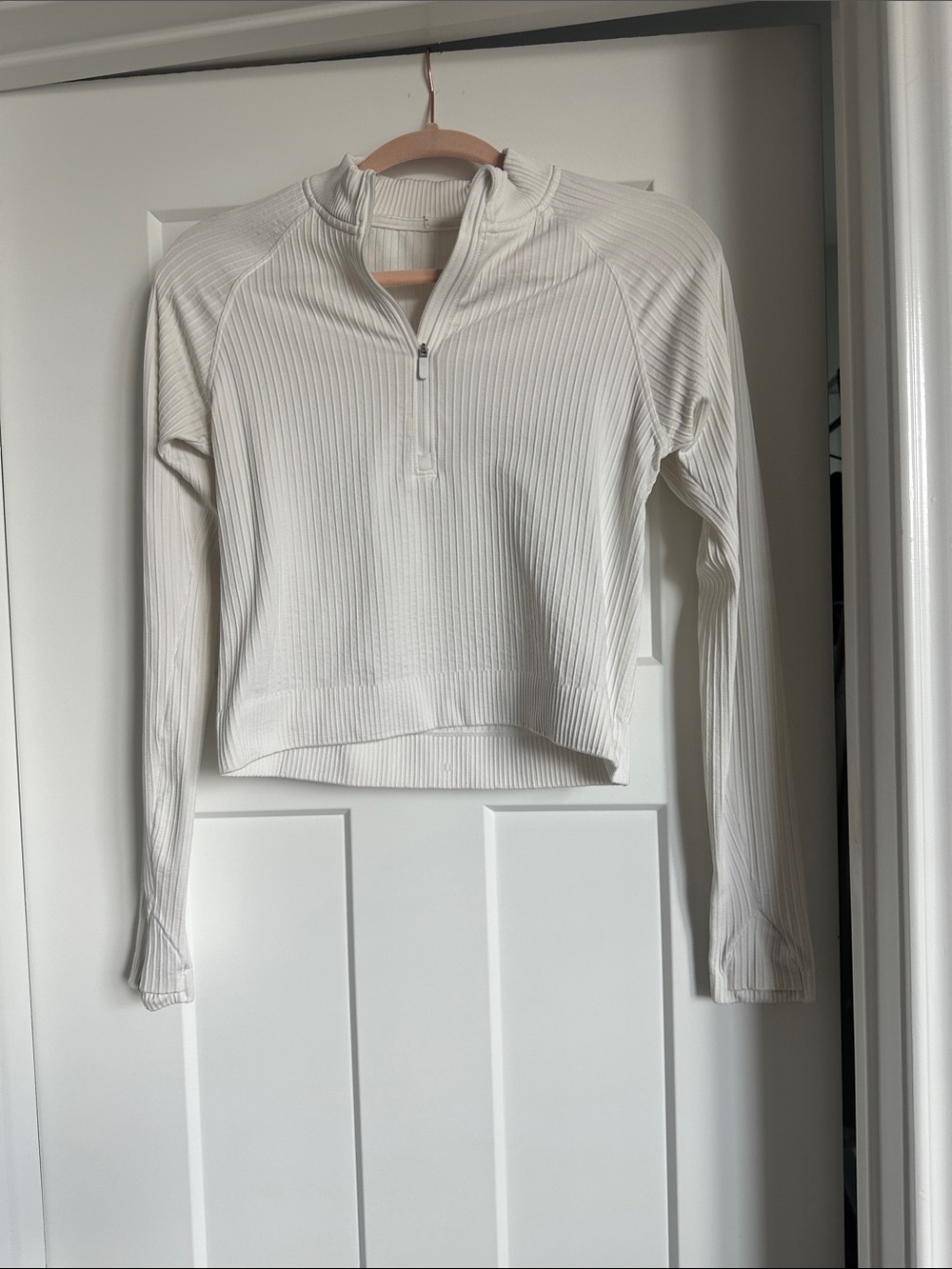 Lululemon Small Women’s Cream Ribbed Quarter-Zip Long Sleeve Top